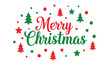 © rsvect02 - Festive merry christmas greeting with colorful christmas trees stars and snowflakes for holiday season celebrations isolated on white background