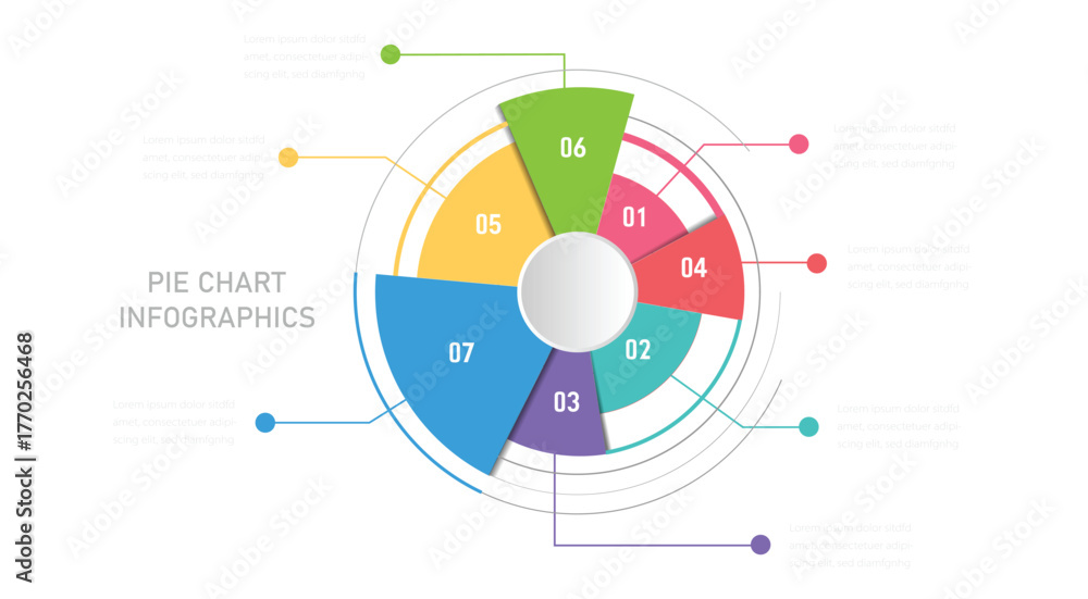 Modern Infographic Vector Template. Semicircular pie chart divided into ...