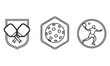 ©  PixelPace - Pickleball icons set three paddles ball player emblem sports graphics clip art