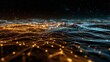 © MuhammadSaghar - Abstract network landscape with golden and blue light elements, against dark backdrop.