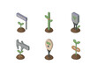 © Art Fusion - isometric icon items isolated on white background sprout LED grow light sprout support stake sprout moisture sensor sprout root caliper sprout soil tester sprout stem flex sensor