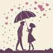 © MdJaber - Romantic couple sharing an umbrella surrounded by falling hearts creates a charming scene for love and relationships
