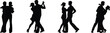 © Sawda's World - Silhouette couple dance poses, ballroom tango salsa movement, romantic partner dancing illustration, elegant choreography vector, performance art design, black silhouette people, social dance concept
