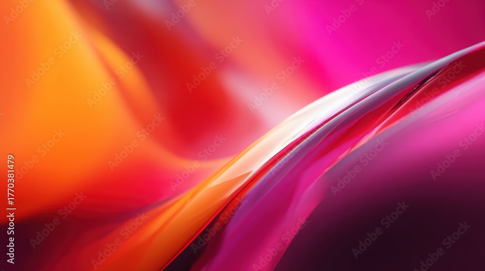 This artwork features flowing shapes with warm colors blending together. Hues of orange, pink, and red create a dynamic and vibrant scene, evoking a sense of movement and energy.
