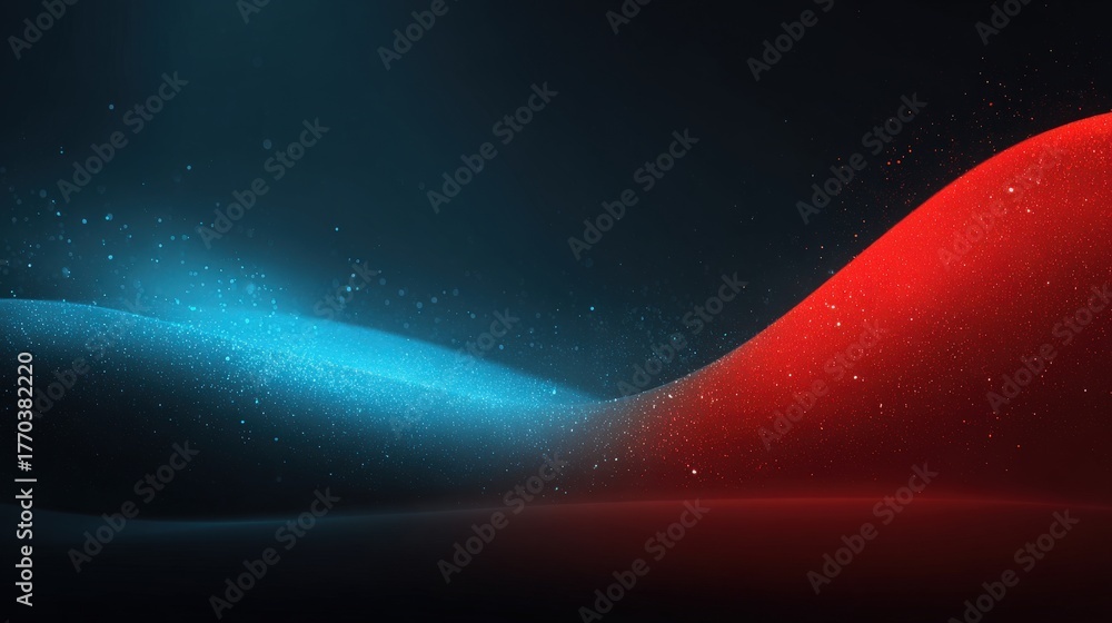 Dynamic curves of blue and red blend harmoniously against a dark backdrop, creating a visually striking abstract scene that evokes a sense of motion and depth.