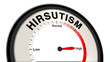 © Herman - Hirsutism at high severity displayed on a barometer or tachometer, indicating excessive hair growth and emphasizing the need for medical intervention, hormone treatment, and ongoing management