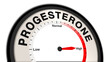 © Herman - Progesterone at high levels displayed on a barometer or tachometer, indicating elevated hormone levels, potential health impacts, and the need for urgent medical attention or monitoring