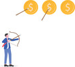 © vector mall - Businessman practices archery with a dollar coin as the target,