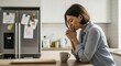 © ON - Studio - A religious woman praying in her kitchen in the morning. A mother having a quiet moment for faith and contemplation. Expressing gratitude or seeking hope