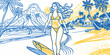© Natalya - Young woman in a bikini walking with a surfboard on a sunny beach