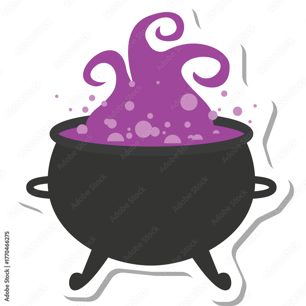 Witch Cauldron Bubbling With Purple Potion And Swirling Steam On A ...