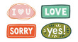 © charli - Vibrant hand-drawn vector speech bubbles and badges set featuring common messages like 'I Love You,' 'Love,' 'Sorry,' and 'Yes!' for expressive graphic design projects