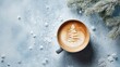 © The Little Hut - Festive Latte Art: A Christmas Tree Design in a Mug on Snowy Blue Background