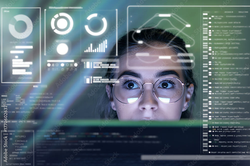 Shes a genius programmer. A young nerdy computer programmer looking ...