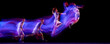 © master1305 - Basketball player motion sequence jumping with glowing red and blue light trails. Concept of sport design, performance coaching, motion visualization, and athletic marketing. Banner