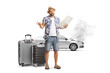 © Ljupco Smokovski - Male tourist with suitcases and car breakdown holding a map