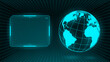 © hiten666 - Transparent hud display and grid earth globus with digital space grid line background for future user interface design element overlay concept.