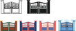 © Ayush - Assortment of gate icons in outline, black, green and brown, red and blue, pink and red, and blue variations