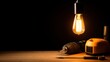 © mudrika - A warm-lit workspace featuring a vintage light bulb, power tools, and a wooden surface, ideal for DIY projects