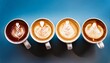 © Sam - the beautiful presentation of latte art in four elegant coffee cups