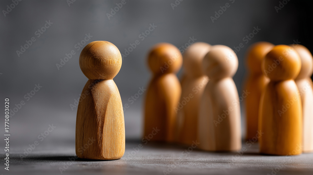 Sad wooden figure excluded separated from group bullying discrimination ...