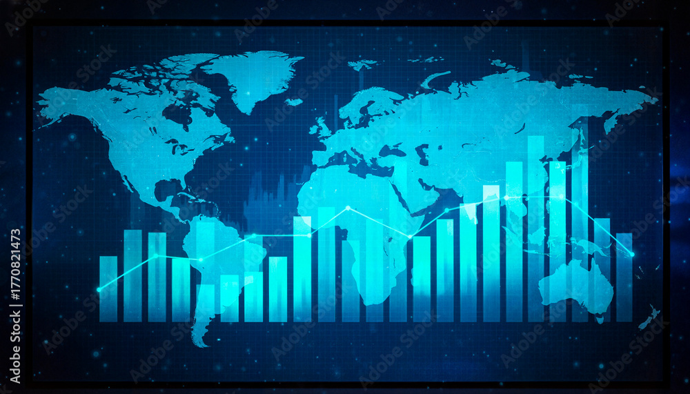 World map on dynamic trend chart in digital style, blue tones ...