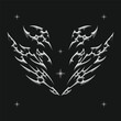 © Madeby Faremerman - chrome metal of y2k fire icon. Flame shape in liquid mercury. 3d rendering illustration of abstract neo tribal cyber sigil metallic melted modern burn form, design element.