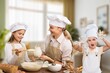 © BillionPhotos.com - Little girl in hat cooking with mother in kitchen room