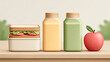 © istorsvetlana - Back to school lunch scene with sandwich, juice bottles, and apple for kids' meal preparation
