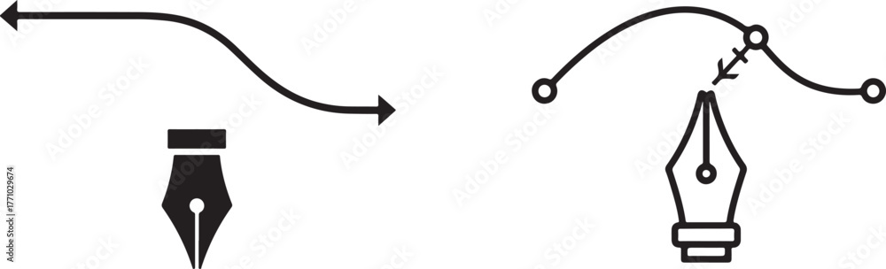 Vector Graphic Pen Tool Icons with Paths and Anchor Points Stock Vector ...