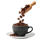 Coffee Beans Pouring into Cup with Wooden Scoop Coffee Break Illustration on Transparent Background