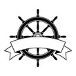 © Rafiqulislam - Vintage ship wheel with blank banner for custom text