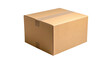 © Hasnawati - Angled view of a sealed, brown, corrugated cardboard box isolated against a stark black background