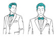 © DROP DESIGN STUDIO - タキシードと蝶ネクタイを着用した新郎の男性のイラストセット,結婚,ブライダル,フォーマル,ベクター