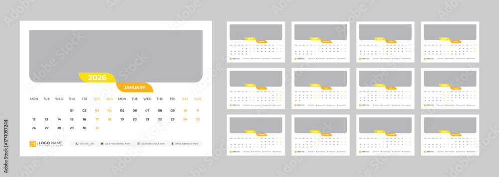Calendar 2026, desk calendar 2026, office calendar design Stock Vector ...