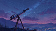 © plaassc - Night sky telescope stars tripod landscape city lights twilight mountains with serene wonder