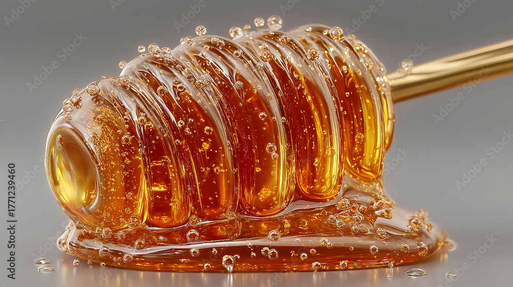 Glowing golden ghee drip frozen in mid-air mock-up with organic ...