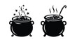© MALA - Black and white illustration of two cauldrons with magical effects