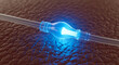 © hsa1 - Close-up of a bright blue led light bulb illuminating small textured objects with a futuristic glow.