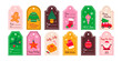 © Vetriya - Merry Christmas gift tags holiday design labels, cards, sticker. Cute elements set for winter. Vector collection hand drawn illustration xmas tree, wreath, present, santa and deer