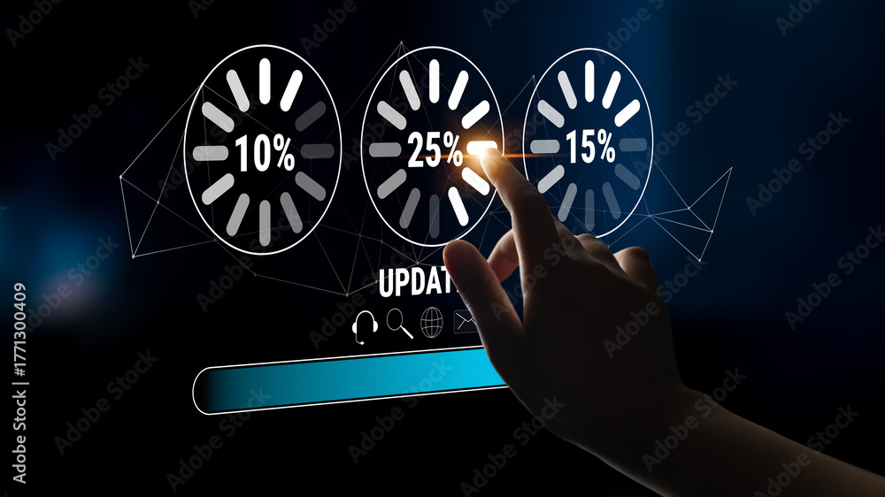 A concept of a system update and software installation. A progress bar ...