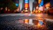 © Habibur614 - Experience the mesmerizing urban energy as vibrant city lights reflect beautifully in a rain puddle on the street at night, capturing a magical moment