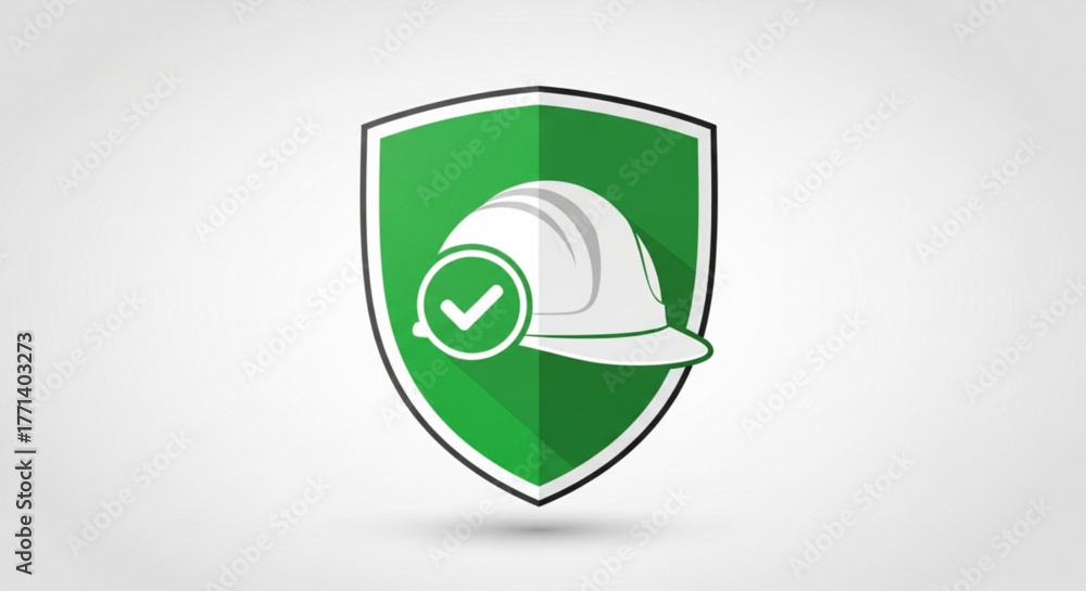 Safety first construction site hard hat approved on green shield for ...