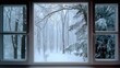 © Iaroslav - Window looking out a serene winter forest blanketed in fresh snow, creating scene frosty a tranquil