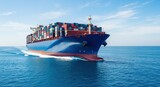 A large container ship sailing on the open ocean. International freight transportation for global trade and logistics concept
