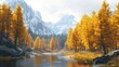 © cvetikmart - Golden-orange forest along mountain valley riverbanks in autumn with crisp light and falling leaves