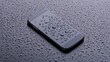 © pvl0707 - A black smartphone resting in a puddle, glistening with droplets after a refreshing rain under the moody evening sky