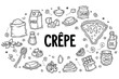 © tutti_frutti - Crepe ingredients and toppings in hand-drawn style with milk, sugar, butter, and fruits
