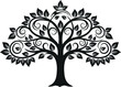 © Safayat - Elegant black silhouette tree of life symbol with intricate flourishes and leaves vector