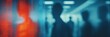 © misunderst00d - Blurry silhouettes in corporate environment with glowing digital grids and reflections, deep blue and red tones, sense of urgency